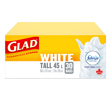 Glad Tall White Garbage Bags, Febreze Fresh Scent, 30 units