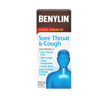 Image of product Benylin - Extra Strength Sore Throat & Cough Syrup, 100 ml, Extra Strenght