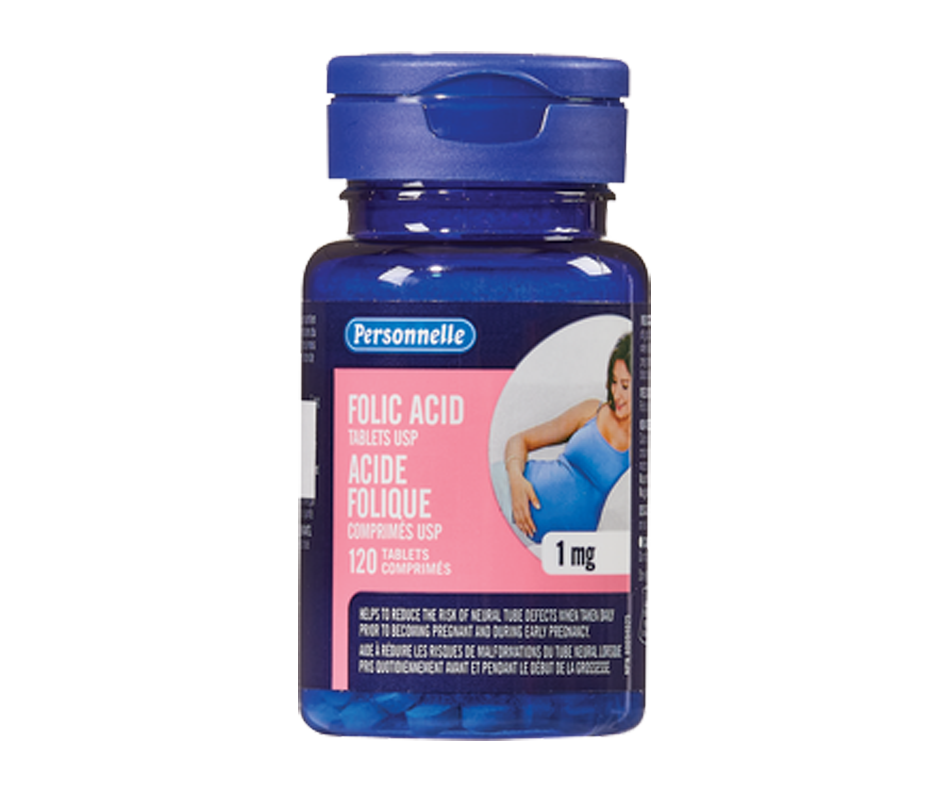 Folic Acid 1 mg, 120 units Personnelle Prenatal Jean Coutu