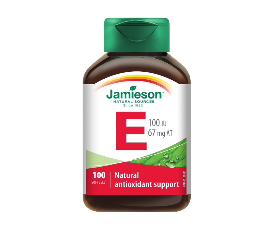 Vitamin E 100 IU 67 mg AT, 100 units Jamieson Vitamin E Jean Coutu