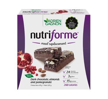Image 1 of product Adrien Gagnon - Nutriforme Bars, 5 x 65 g, Dark Chocolate, Almond, and Pomegranate