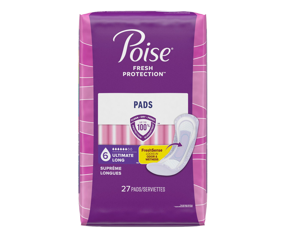 Postpartum Incontinence Pads, Ultimate Flow, Long, 27 units Poise