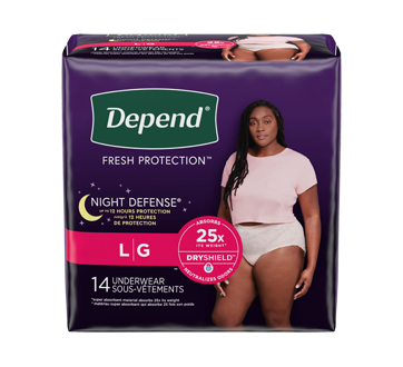 Fresh Protection Defense Women Incontinence Underwear Overnight, Blush -  Large, 14 units