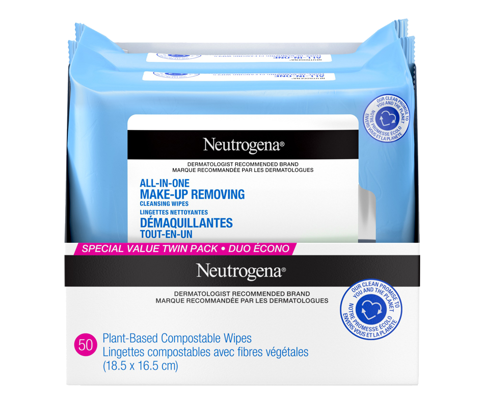 AllInOne MakeUp Removing Cleansing Wipes, Fragrance Free, 50 units