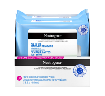 All-In-One Make-Up Removing Cleansing Wipes, Fragrance Free, 50 units