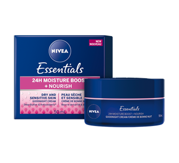 Image 2 of product Nivea - Essentials 24H Moisture Boost + Nourish Night Cream, 50 ml, Dry and Sensitive Skin