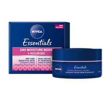 Image 2 of product Nivea - Essentials 24H Moisture Boost + Nourish Night Cream, 50 ml, Dry and Sensitive Skin