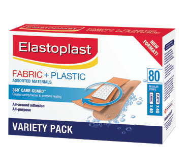 Image of product Elastoplast - Fabric + Plastic Assorted Adhesive Bandages, 80 units