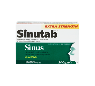 Image 3 of product Sinutab - Extra Strength Sinus Non-Drowsy Caplets, 24 units