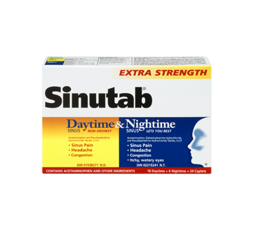 Image 3 of product Sinutab - Extra Strength Day/Night Caplets, 24 units