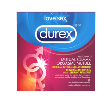 Durex Condoms Mutual Orgasm Ribbed, Dotted with Delay Gel, 24 units