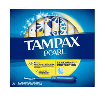 Image of product Tampax - Pearl Plastic Tampons Regular Absorbency Unscented, 36 units