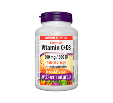 Image of product Webber Naturals - Vitamin C+D3 Chewable Tablets 500 mg/500 IU, Natural Orange, 150 units