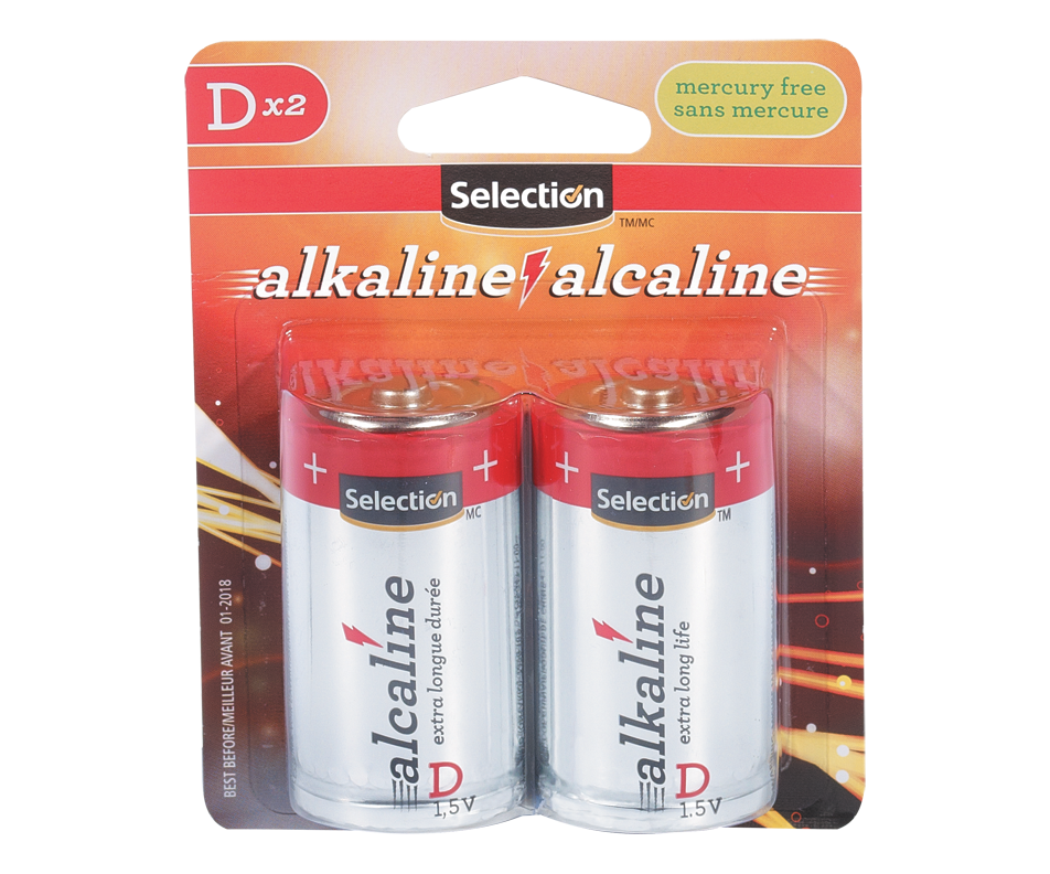 D Size Alkaline Battery, 2 units Selection Standard batteries and