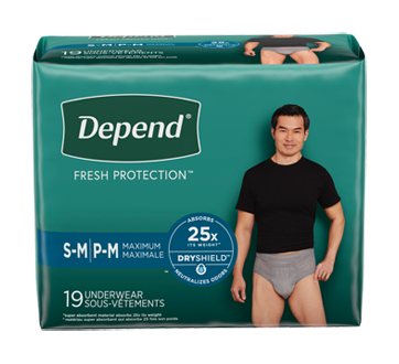 Image 1 of product Depend - Fresh Protection Men Incontinence Underwear Maximum Absorbency, Small-Medium - Grey, 19 units