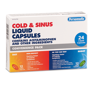 Image of product Personnelle - Cold & Sinus Liquid Capsules Day/Night, 12 daytime units + 12 nighttime units