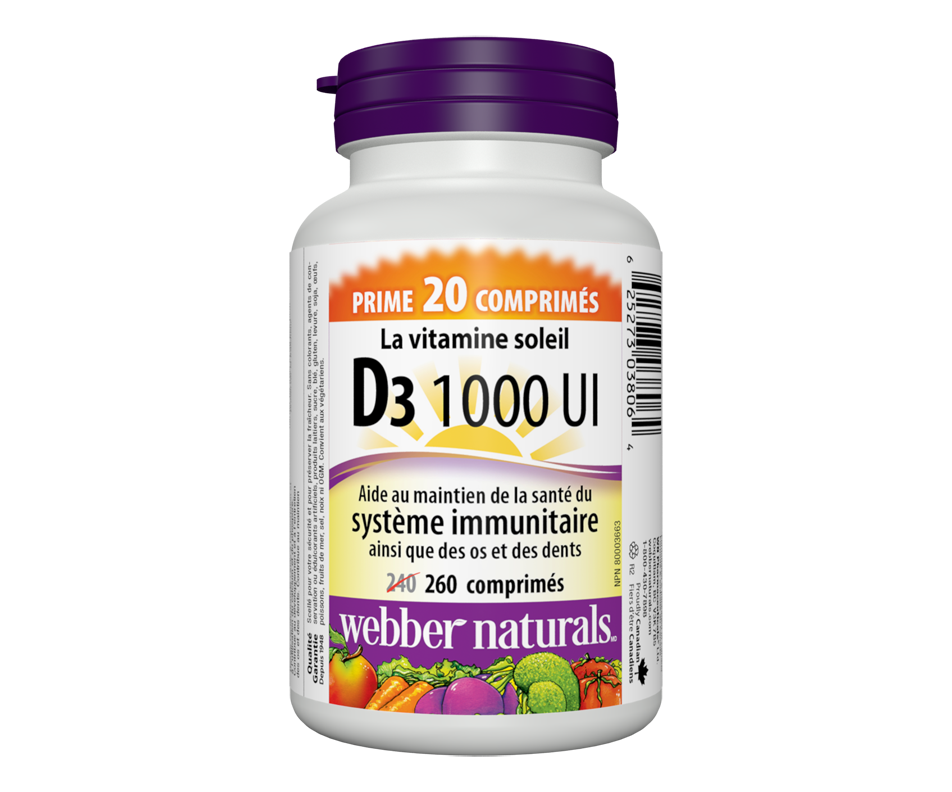 Vitamin D3 1000 UI, 240 units ber Naturals Vitamin D Jean Coutu