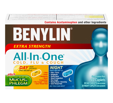 Image of product Benylin - Benylin All-In-One Cold and Flu Extra Strength Day/Night Formula, 40 units