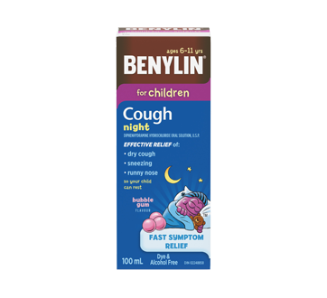Image 1 of product Benylin - Benylin Cough Night Forumla Syrup for Children, 100 ml, Bubble Gum