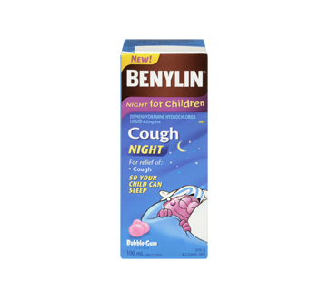 Image 3 of product Benylin - Benylin Cough Night Forumla Syrup for Children, 100 ml, Bubble Gum