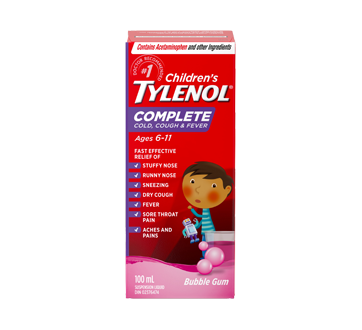Image 1 of product Tylenol - Tylenol Complete Cold, Cough & Fever Children's Suspension Liquid, 100 ml, Bubble Gum