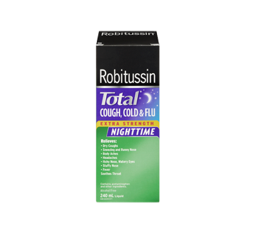 Image 3 of product Robitussin - Robitussin Syrup Total Cough Cold & Flu Extra Strength Nightime, 240 ml