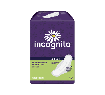 Image of product Incognito - Contact Ultra Thin Pads with Tabs, 32 units, Long