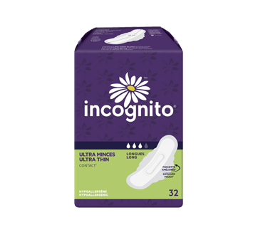 Contact Ultra Thin Pads with Tabs, 32 units, Long
