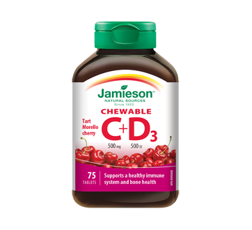 Image 1 of product Jamieson - Chewable Vitamin C 500 mg + D 500 IU - Morello Cherry, 75 units