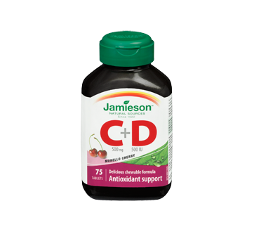 Image 3 of product Jamieson - Chewable Vitamin C 500 mg + D 500 IU - Morello Cherry, 75 units