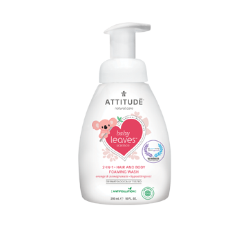 Image of product Attitude - Baby Leaves 2-in-1 Hair and Body Foaming Wash, 295 ml, Orange and Pomegranate