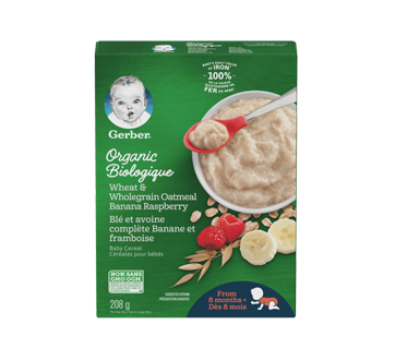 Image of product Gerber - Baby Cereal Organic, 208 g, Whot & Wholegrain Oatmeal Banana Raspberry