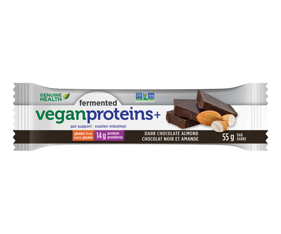 Fermented Vegan Proteins+ Bar Dark Chocolate Almond, 55 g Genuine