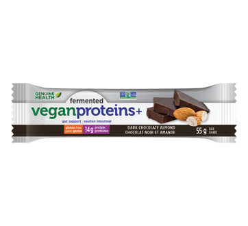 Image of product Genuine Health - Fermented Vegan Proteins+ Bar Dark Chocolate Almond, 55 g