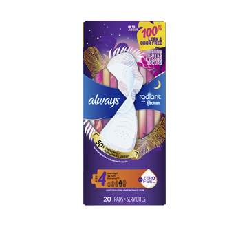 Radiant FlexFoam Pads for Women Size 4, Overnight Absorbency with Wings Scented, 20 units
