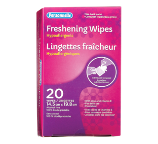 Freshening Wipes Hypoallergenic 14.2 cm x 19 cm, 20 units