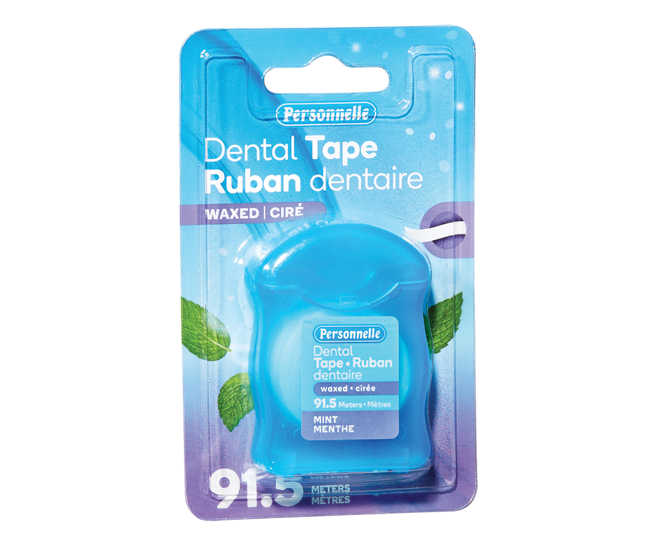 Dental Tape Waxed, Mint, 91.5 m Personnelle Dental floss Jean Coutu