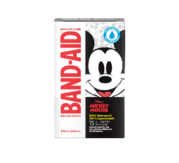 Image of product Band-Aid - Adhesive Bandages featuring Mickey 100% Waterproof, 15 units, one size