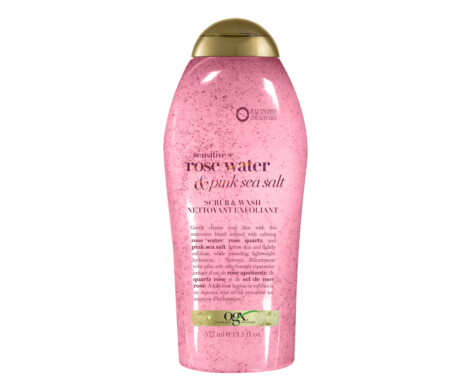 Sensitive + Rose Water & Pink Sea Salt Scrub & Wash, 577 ml OGX