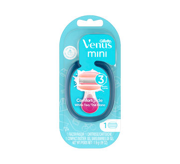 Venus Mini Women's Razor Handle with 1 ComfortGlide Blade Refill + Travel Case, 1 unit, White Tea