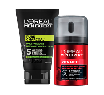 Pure Charcoal Face Wash + Vita Lift Anti-Aging Moisturizer Skin Care Kit with Charcoal + French Vine Extract, 100 + 50 ml