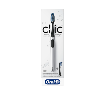 Image of product Oral-B - Oral-B Clic Manual Toothbrush with 2 Replaceable Brush Heads and Magnetic Holder, 3 units, Chrome Black