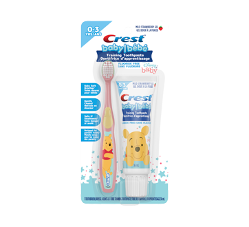 Image of product Crest - Crest Training Toothpaste Kit, Fluoride Free, Mild Gel, Disney Winnie the Pooh, 2 units, Strawberry