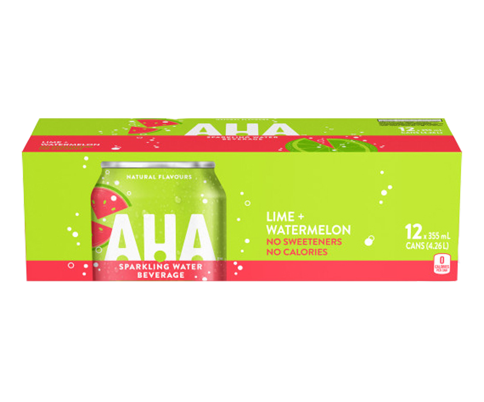 Sparkling Water Beverage, Lime Watermelon, 12 x 355 ml AHA Fruitflavoured drink Jean Coutu