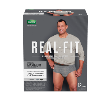 Image of product Depend - Depend Real Fit Incontinence Underwear for Men, Maximum Absorbency, 12 units, L/XL