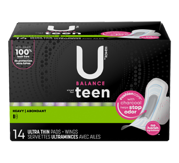 Balance Ultra Thin Pads with Wings Sized for Teens, Extra Coverage, 14 units
