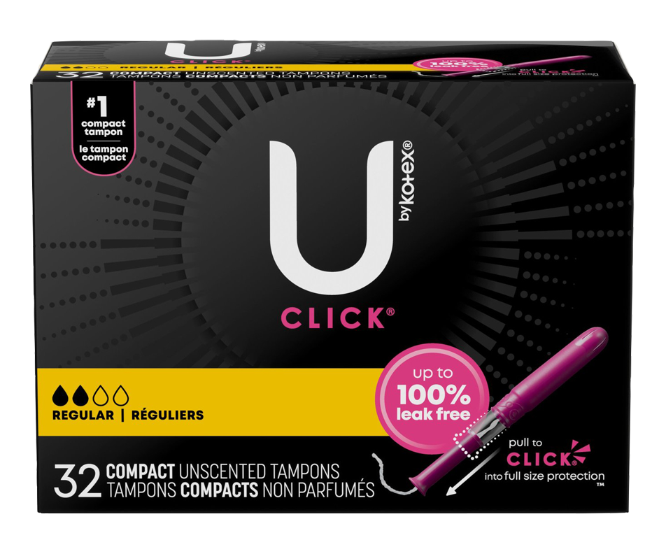Click Compact Tampons, Unscented, 32 units, Regular U by Kotex Tampon Jean Coutu