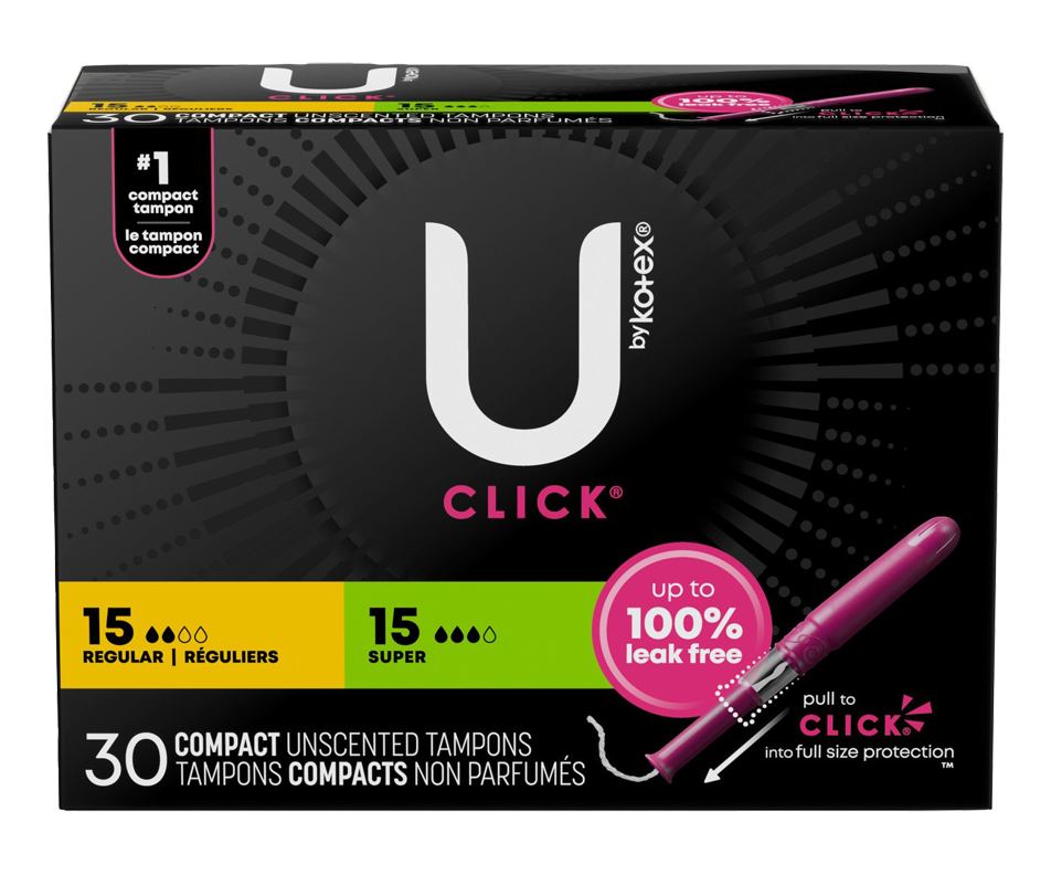 Click Compact Tampons, Multipack, 30 units, Regular/Super U by Kotex Tampon Jean Coutu