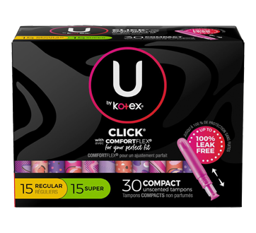Image of product U by Kotex - Click Compact Tampons, Multipack, 30 units, Regular/Super