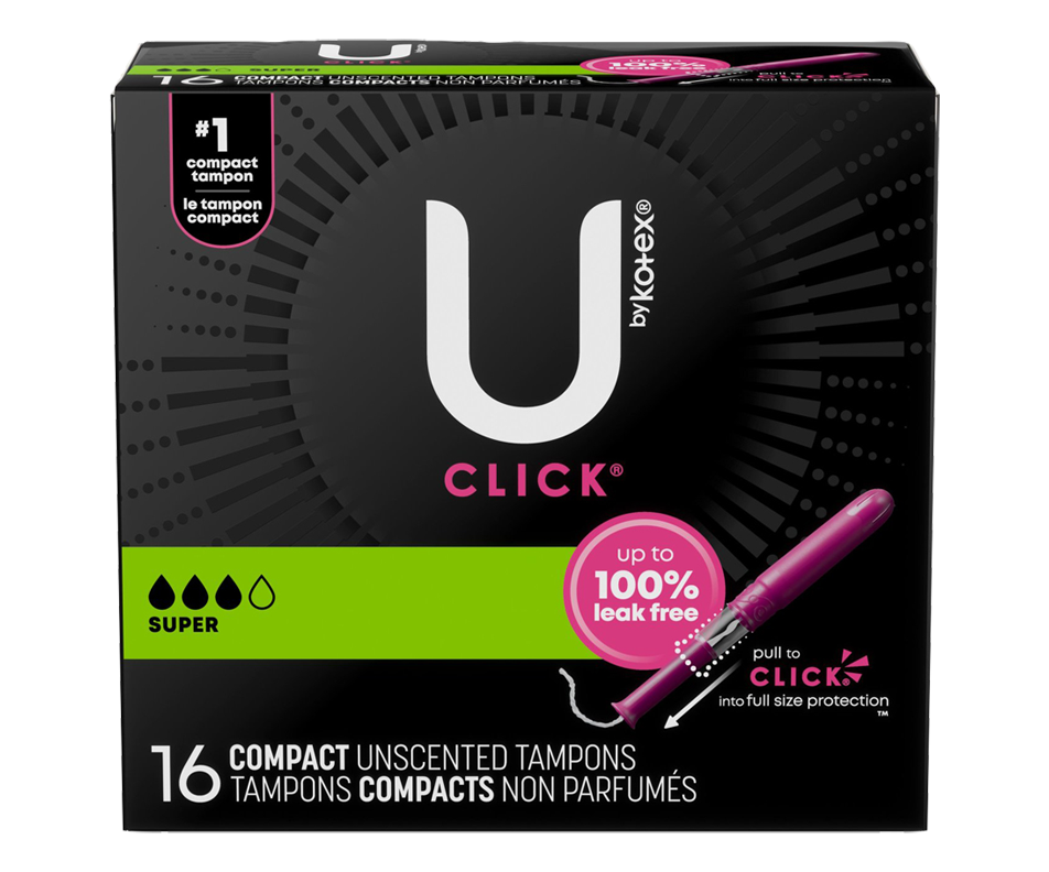 Click Compact Tampons, Unscented, 16 units, Super U by Kotex Tampon Jean Coutu